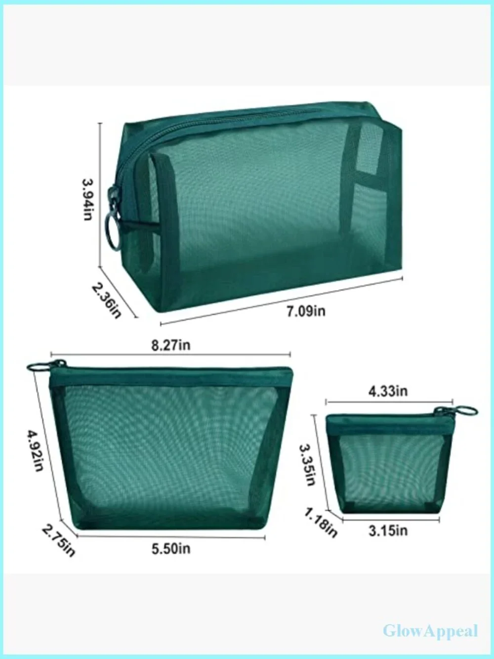 3-Pack Mesh Cosmetic Bag Set - Travel Makeup Storage, Zipper Closure Small Pouch